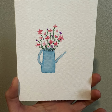 Blue Watering Can - Watercolors